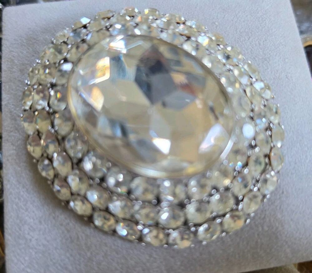Vintage YSL 1993 Runway Crystal Brooch Silver Tone Signed Numbered 066/300